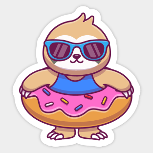 Cute Sloth With Doughnut Swimming Tires Sticker